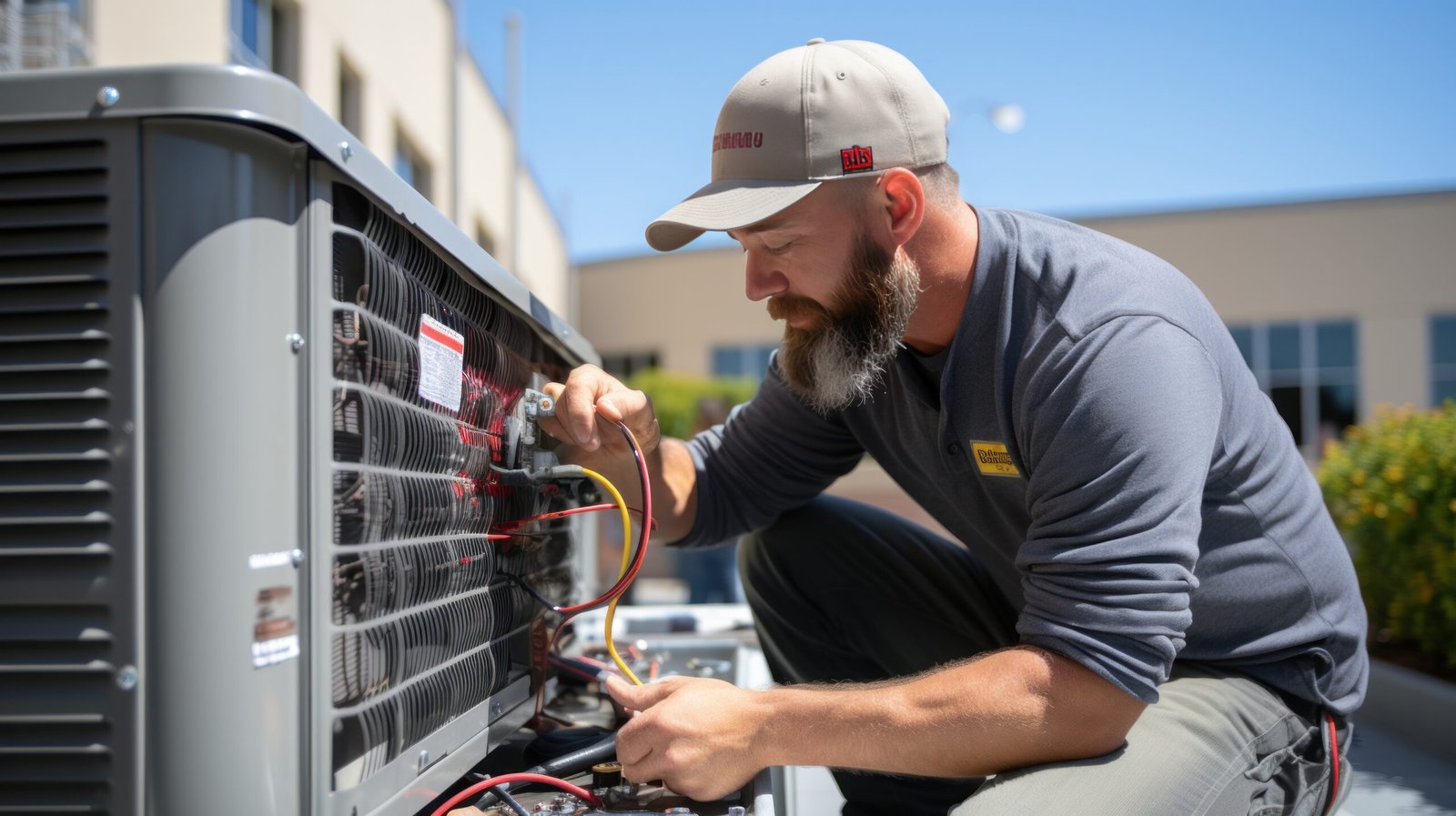 hvac technician servicing an air conditioning unit